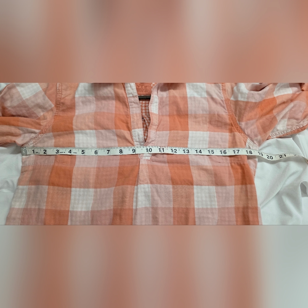 🍁Life is Good Peach Gingham Popover Tunic Shirt “Love What You Love” Size Small - Picture 11 of 11